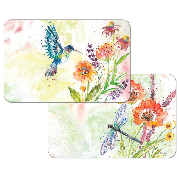 ! 4 Bird Floral Reversible Plastic Placemats Fanciful Flight